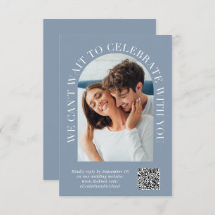 Elegant Arch Photo QR Code Dusty Blue Wedding RSVP Card