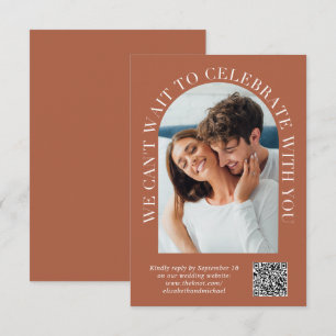 Elegant Arch Photo QR Code Terracotta Wedding RSVP Card