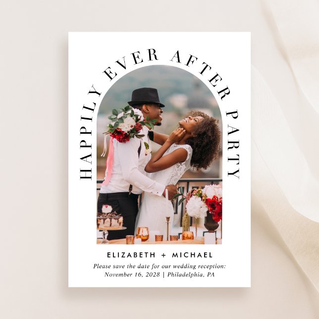 Elegant Arch Photo QR Code Wedding Reception Save The Date (Celebrate your love story with a    reception save the date showcasing your photo in an arch frame)