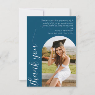 Elegant Arch Photo Script Graduation Teal Blue Thank You Card