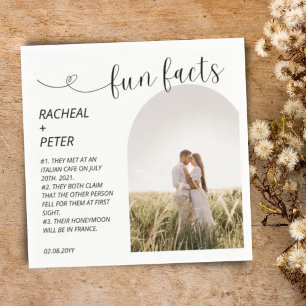 Elegant Arch Photo Script White Fun Facts Wedding Napkin