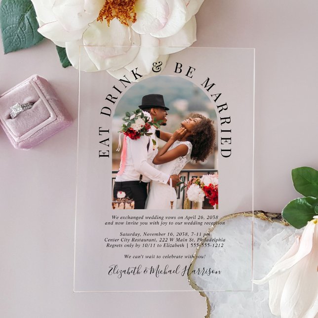 Elegant Arch Photo Wedding Reception Acrylic Invitations (Make your wedding reception unforgettable with stunning acrylic invitations—modern, elegant, unique!)