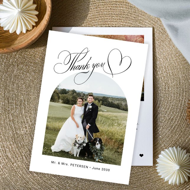 Elegant arch photo wedding  thank you card (Creator Uploaded)