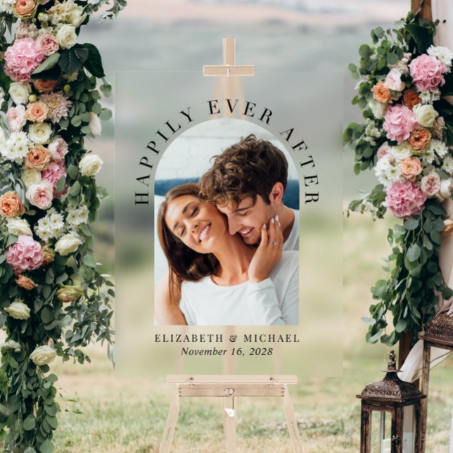 Elegant Arch Photo Wedding Welcome Acrylic Sign (Creator Uploaded)