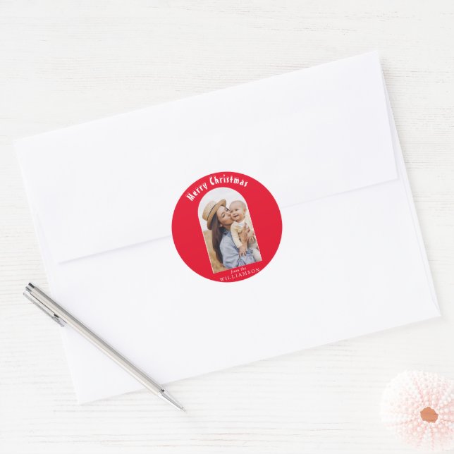 Elegant Arch Photo Winter Holiday  Classic Round Sticker (Envelope)