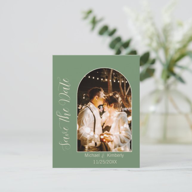 Elegant Arch Photo with Script Save The Date (Standing Front)