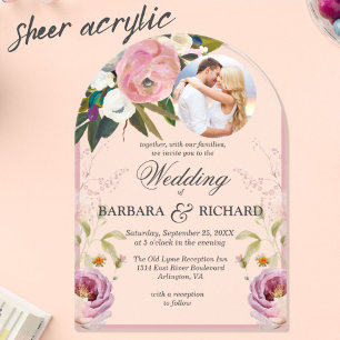 Elegant Arch Pink Photo Floral Watercolor Wedding Acrylic Invitations