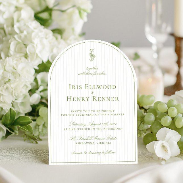Elegant Arch Sage Green & Beige Stripe Wedding Invitation (Elegant Arch Sage Green & Beige Stripe Wedding Invitation)