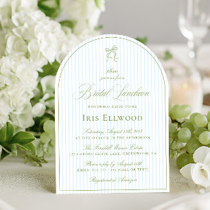 Elegant Arch Sage Green & Blue Bridal Luncheon Invitation