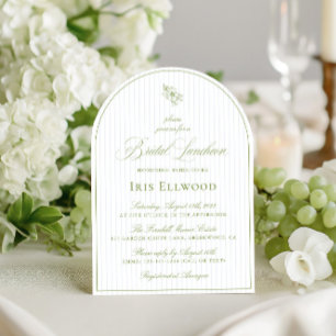 Elegant Arch Sage Green & Blue Bridal Luncheon Invitation