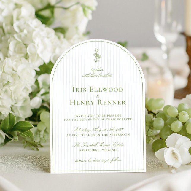 Elegant Arch Sage Green & Blue Stripe Wedding Invitation (Elegant Arch Sage Green & Blue Stripe Wedding Invitation)