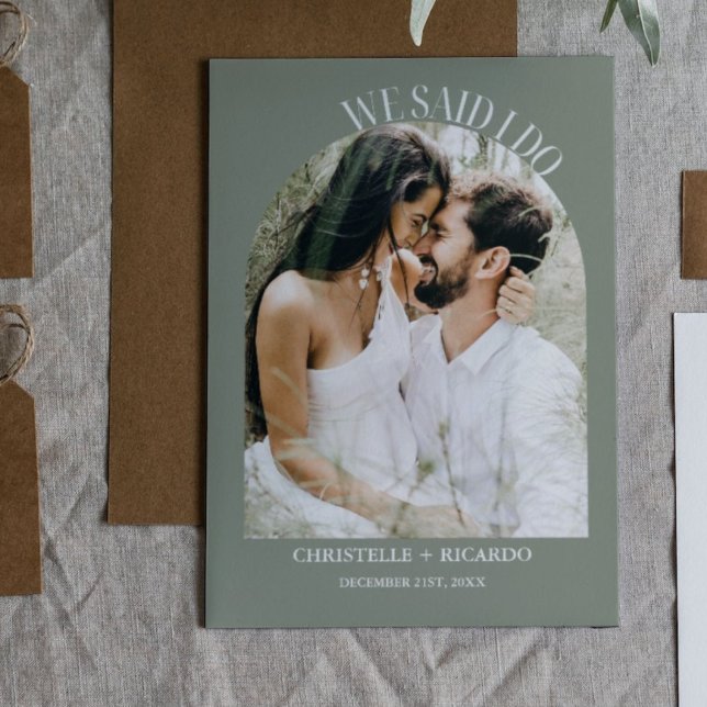 Elegant  Arch Sage Green Elopement announcement (Creator Uploaded)