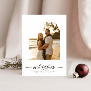 Elegant Arch Script Mele Kalikimaka Newlywed Photo Holiday Card