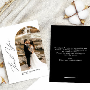 Elegant Arch & Script Photo Wedding Thank You Card