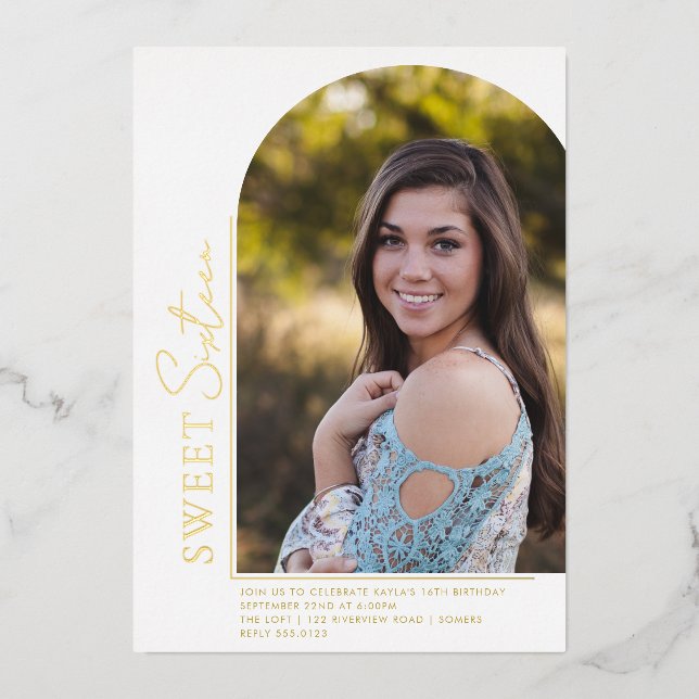 Elegant Arch Shape Sweet 16 Rose Gold Photo Foil (Front)