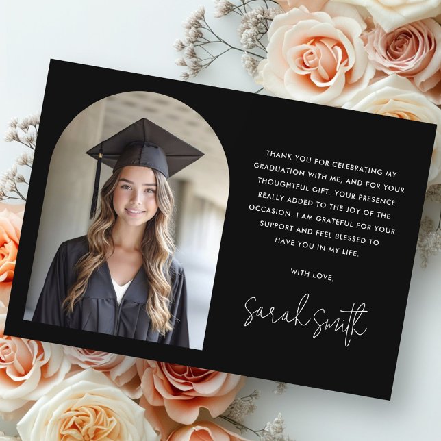 Elegant arch simple classic black photo graduation thank you card (Elegant arch simple classic black photo graduation thank you card)