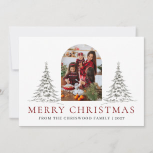 Elegant Arch Sketch Tree Merry Christmas Photo Holiday Card
