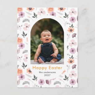 Elegant Arch Spring Floral Easter Family Photo Holiday Postcard
