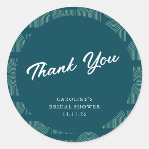 Elegant Arch Teal Custom Shower Thank You Classic Round Sticker