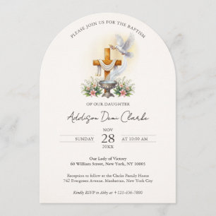 Elegant Arch Watercolor Catholic Baptism Invitation