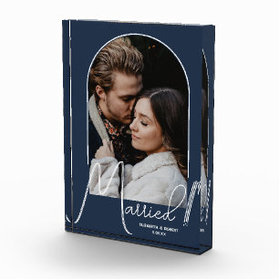Elegant Arch Wedding Navy Blue Photo Block
