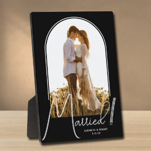 Elegant Arch Wedding Photo Black Plaque
