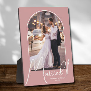 Elegant Arch Wedding Photo Dusty Rose Plaque