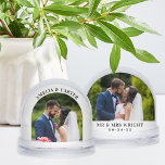 Elegant Arch Wedding Photo Keepsake Snowglobe<br><div class="desc">Celebrate your love story with this elegant arch-shaped wedding snow globe featuring "Mr and Mrs" in sophisticated script with your wedding date. The front displays your names in a modern arch frame, while the back showcases your favourite wedding photo. A beautiful keepsake gift for newlyweds or a treasured wedding anniversary...</div>