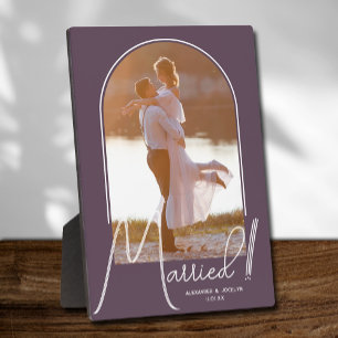 Elegant Arch Wedding Photo Purple Plaque