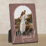 Elegant Arch Wedding Photo Rose Taupe Plaque<br><div class="desc">A special keepsake features your wedding photo in an elegant arch design with the text "Married" in chic text along with your names and wedding date on a rose taupe background. Beautiful gift for your family and a fabulous memory to display in your own home. BACKGROUND colour can be changed!...</div>