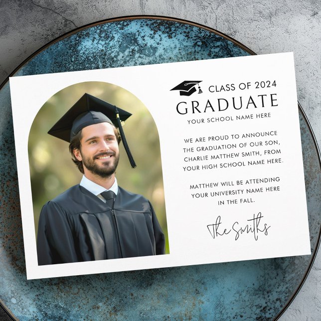 Elegant arch white photo graduation cap announcement (Elegant arch white photo graduation cap announcement)