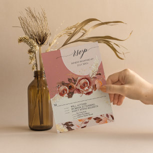 Elegant Arched Autumn Floral Foliage Script BOHO RSVP Card