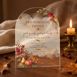 Elegant Arched Botanical Friendsgiving Dinner Acrylic Invitations