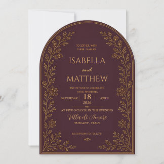 Elegant Arched Burgundy and Gold  Invitation