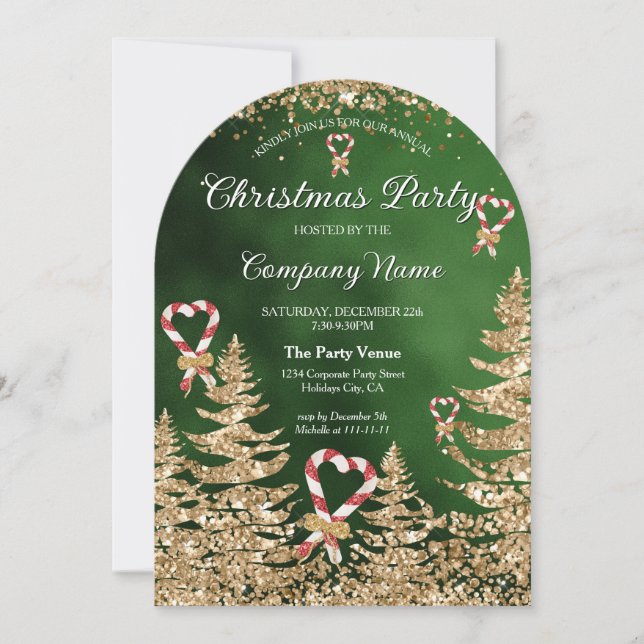 Elegant Arched Gold Glitter Pine Corporate Party Invitation (Front)
