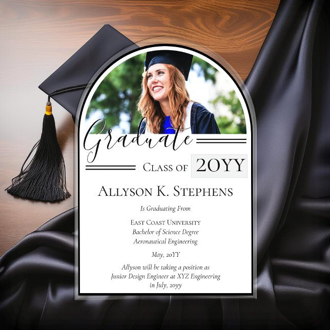 Elegant  Arched Photo Grad Graduation Announcement (Elegant Arched Photo Graduation Acrylic Announcement)