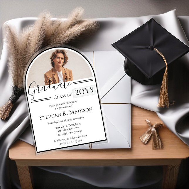 Elegant  Arched Photo Graduation Party Acrylic Invitations (Elegant Arched Photo Graduation Party Acrylic Invitations)