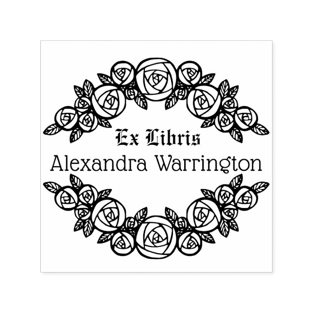 Elegant Arched Roses #1 Round Ex Libris Book Name Self-inking Stamp (Design)