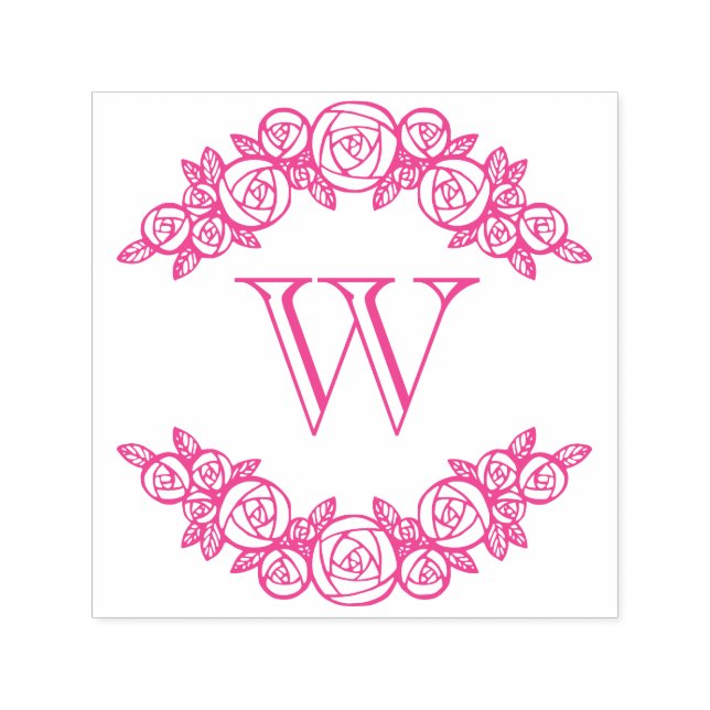 Elegant Arched Roses #1 Round One Initial Self-inking Stamp (Design)