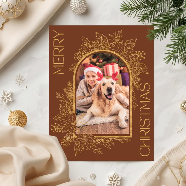 Elegant Arched Terracotta Gold Photo Holiday Card (Creator Uploaded)