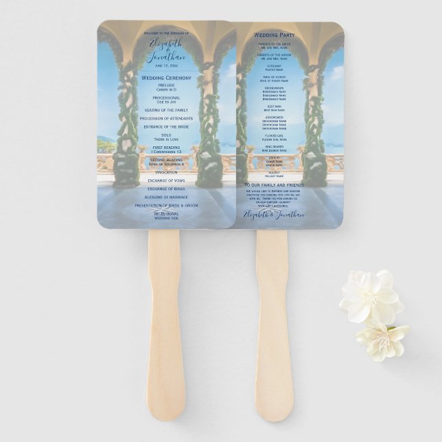 Elegant Arches of Italy Romantic Lake Como Wedding Hand Fan (Front and Back)