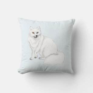 Elegant Arctic Fox Pillow with Snowflake Pattern