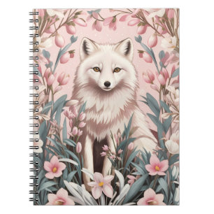 Elegant Arctic Fox Pink Floral Notebook