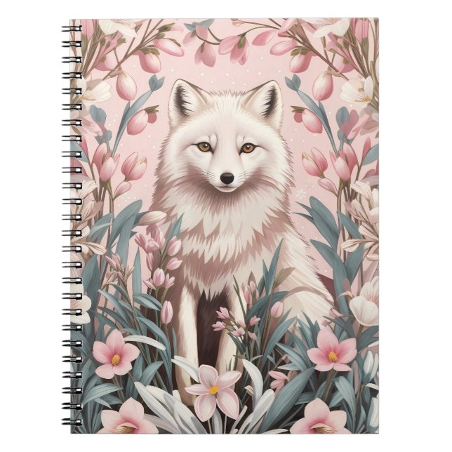 Elegant Arctic Fox Pink Floral Notebook (Front)