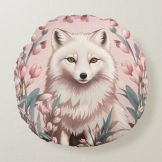 Elegant Arctic Fox Pink Floral Round Cushion