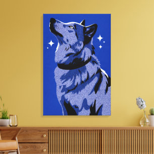 Elegant Arctic Wolf Blue Monochrome Editorial Art Canvas Print