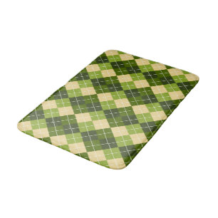Elegant Argyle Pattern in Green and Yellow Diamond Bath Mat
