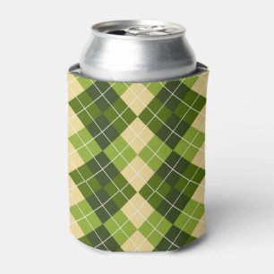 Elegant Argyle Pattern in Green and Yellow Diamond Can Cooler