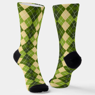 Elegant Argyle Pattern in Green and Yellow Diamond Socks