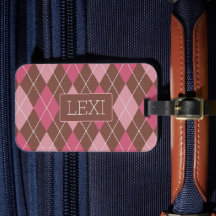 Elegant Argyle Pink & Brown with Name or Initials